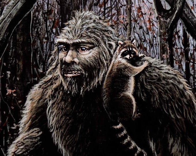 Bigfoot Painting - "Friend Raccoon" (Poster)